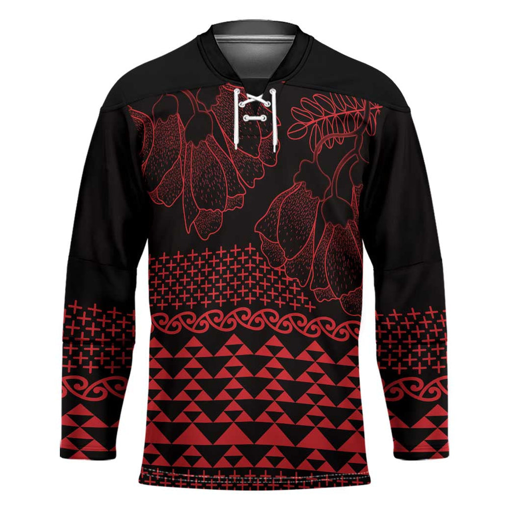 Red Taniko Kowhaiwhai Tukutuku Motif Hockey Jersey LT9