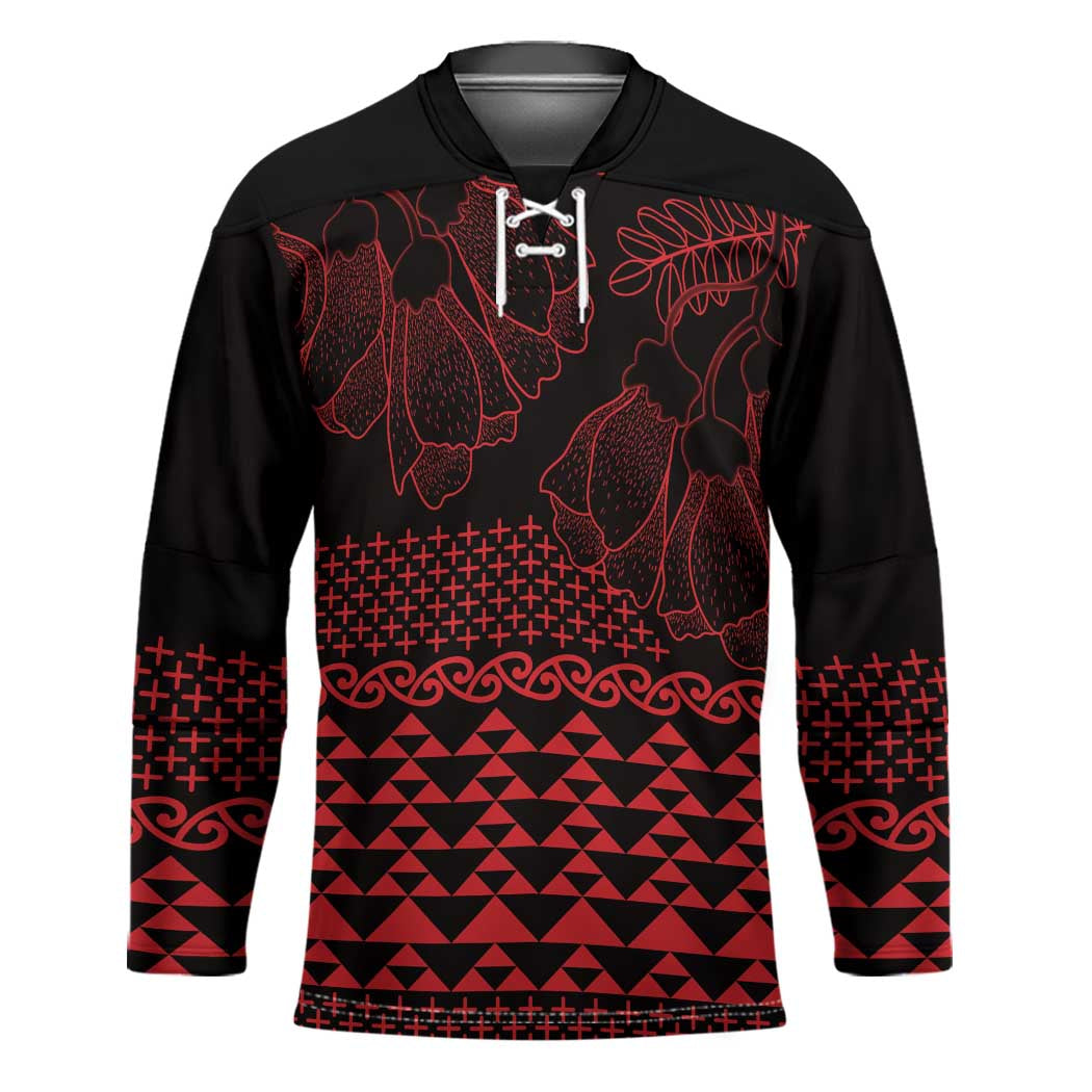 Red Taniko Kowhaiwhai Tukutuku Motif Hockey Jersey LT9