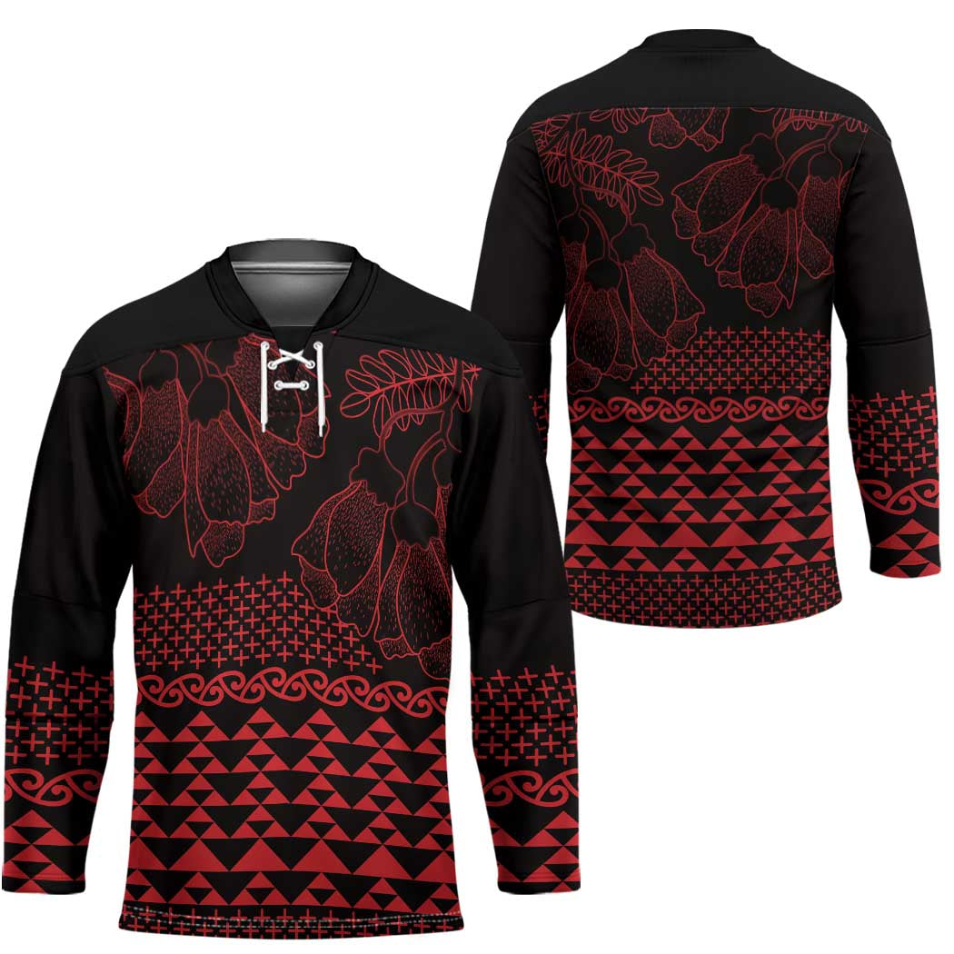 Red Taniko Kowhaiwhai Tukutuku Motif Hockey Jersey LT9