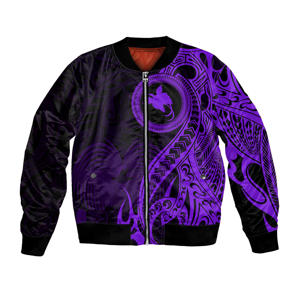 Papua New Guinea Island Bomber Jacket Bird of Paradise with Purple Polynesian Tribal LT9