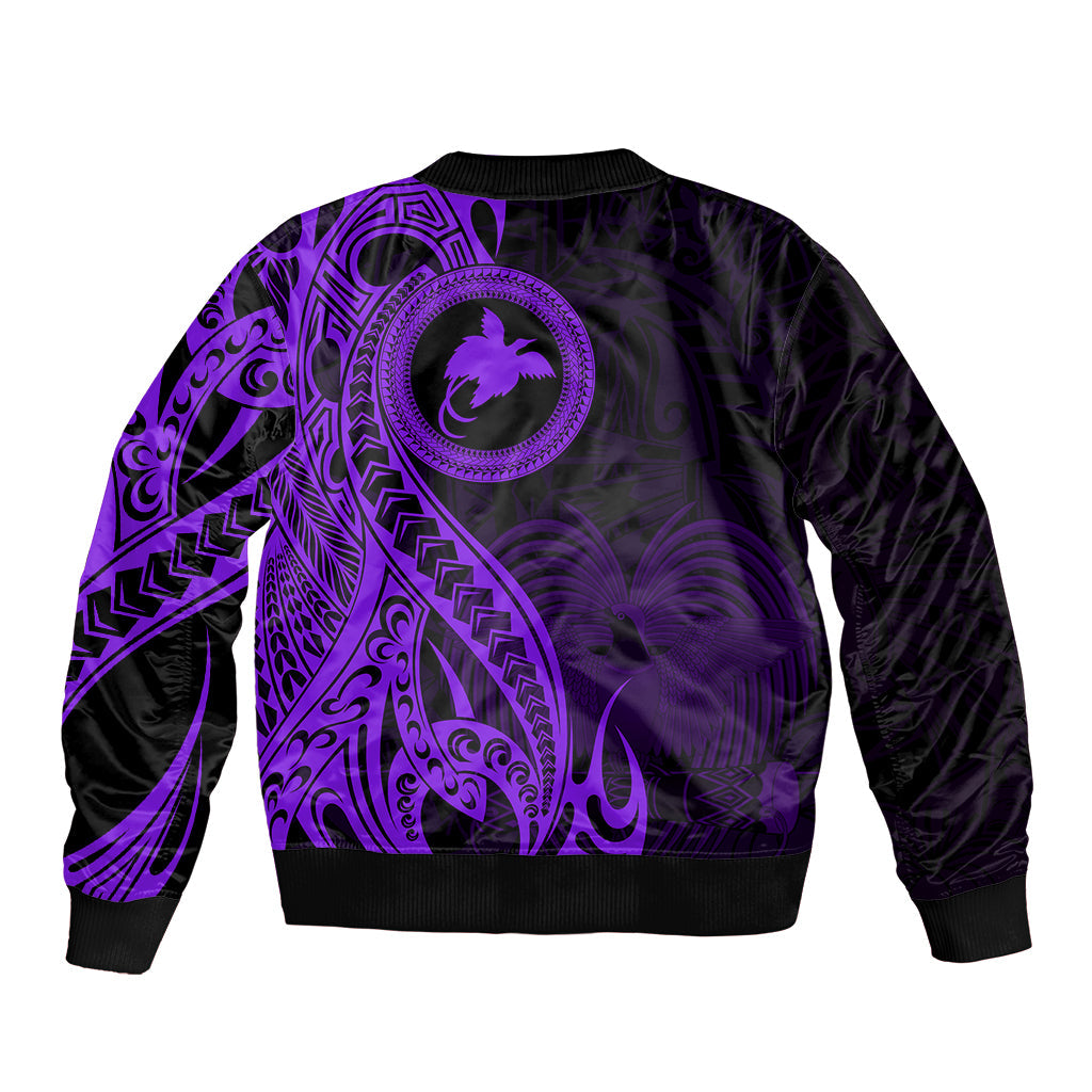 Papua New Guinea Island Bomber Jacket Bird of Paradise with Purple Polynesian Tribal LT9