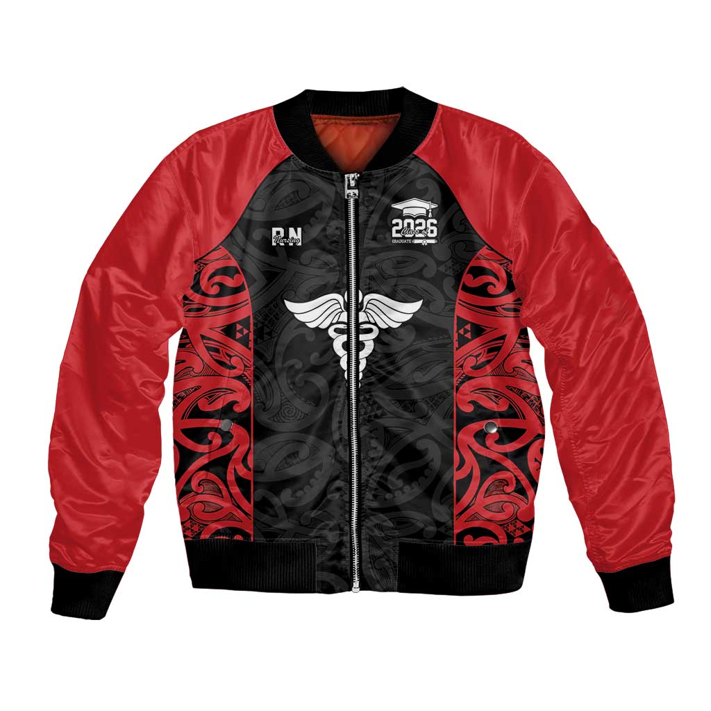 New Zealand Nurse RN 2026 Personalised Bomber Jacket Red Maori Pattern Cultural Pride LT9