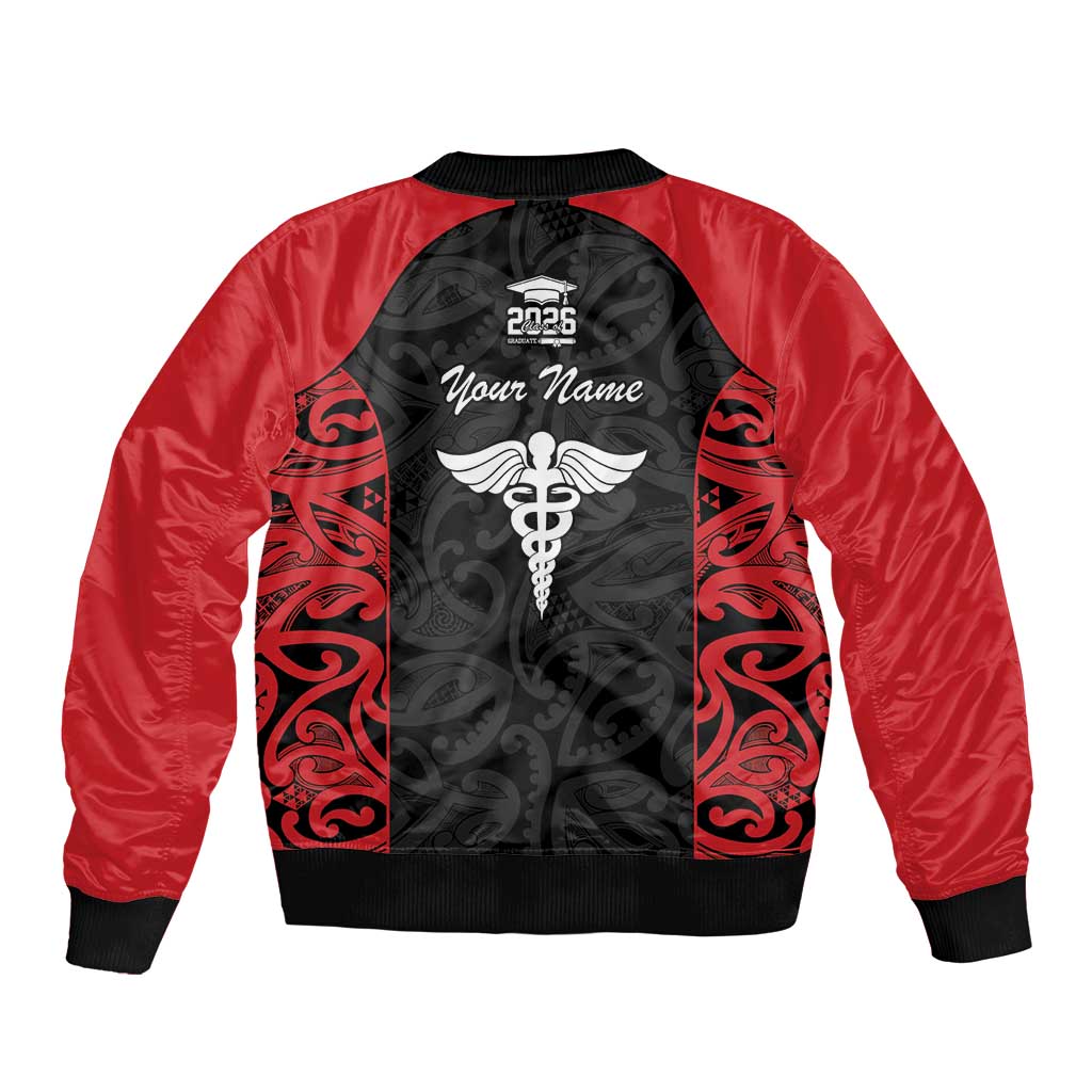 New Zealand Nurse RN 2026 Personalised Bomber Jacket Red Maori Pattern Cultural Pride LT9