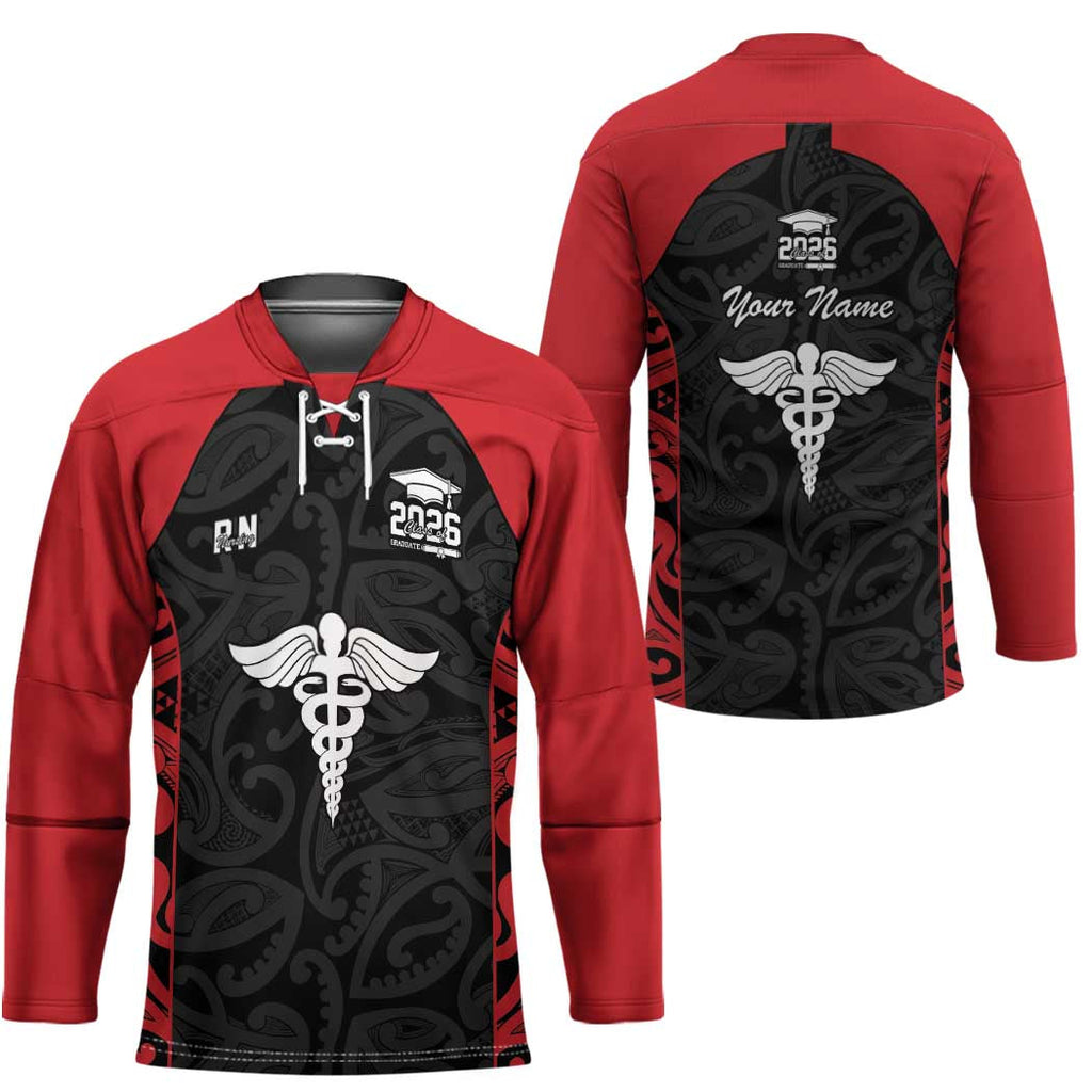 New Zealand Nurse RN 2026 Personalised Hockey Jersey Red Maori Pattern Cultural Pride LT9