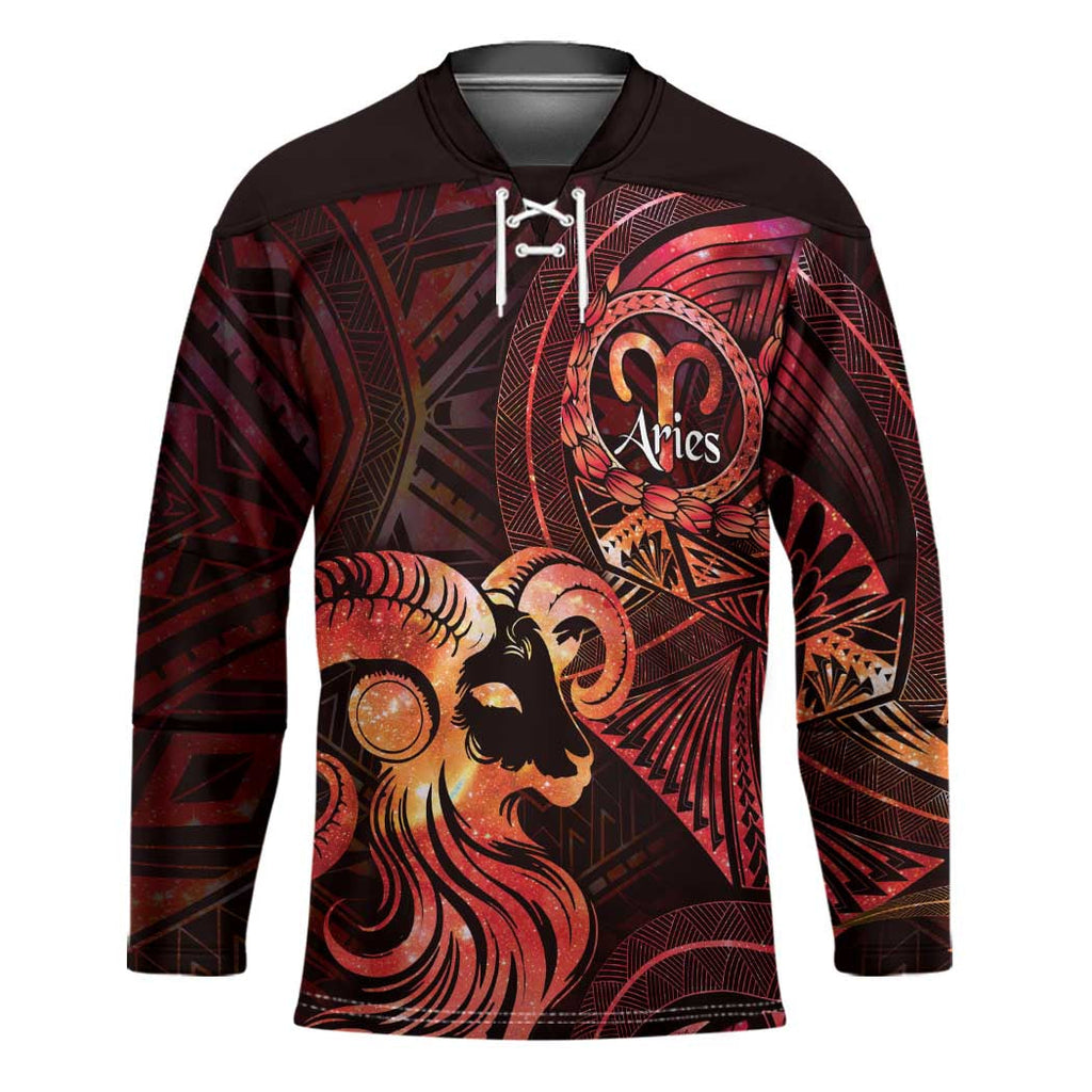 Personalised Polynesia Zodiac Aries Hockey Jersey Galaxy Polynesian Pattern Chest Tattoo Style LT14