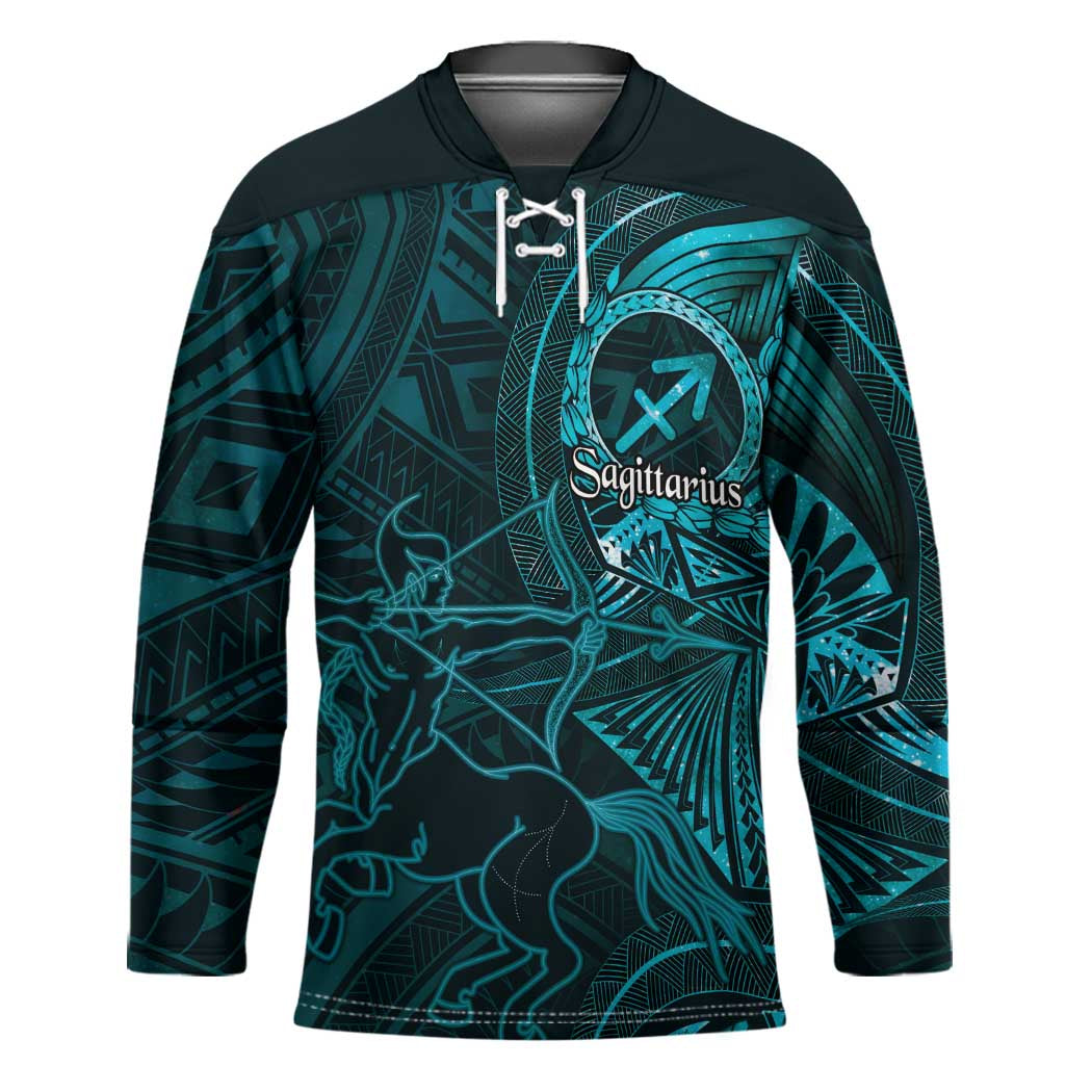 Personalised Polynesia Zodiac Sagittarius Hockey Jersey Galaxy Polynesian Pattern Chest Tattoo Style LT14