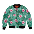 Cyan Hawaii Hibiscus With Tropical Flowers Motifs Bomber Jacket LT14