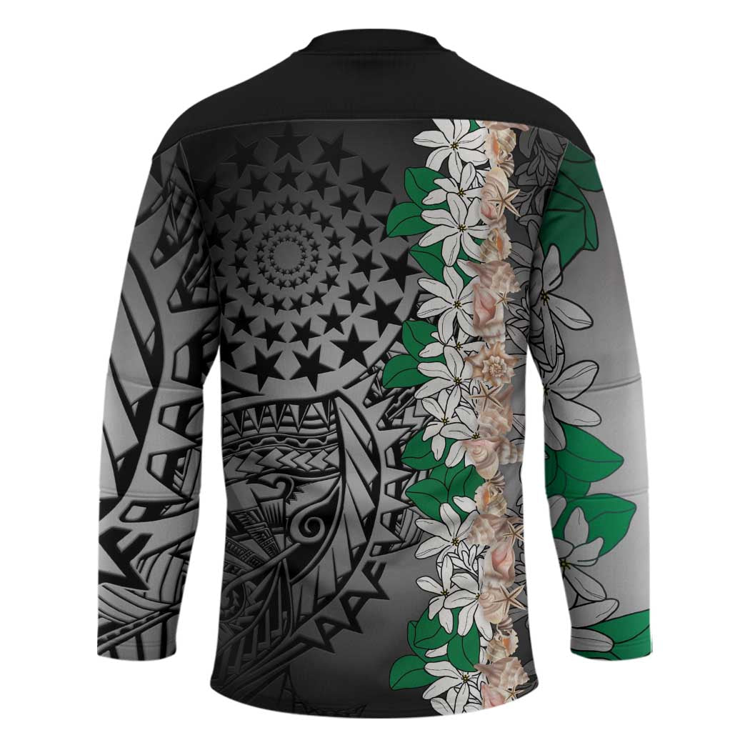 Cook Islands Tiare Maori With Conch Shell Hockey Jersey Pasifika Fest Polynesian Tattoo Black LT14