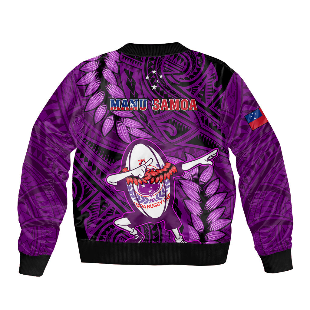 Samoa Rugby Bomber Jacket Manu Samoa Ula Fala Dabbing Ball Polynesian Purple Version LT14