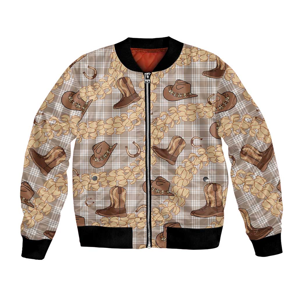 Khaki Palaka Hawaii Cowboy Bomber Jacket Puakenikeni Lei Paniolo Papale Seamless Vibes LT14