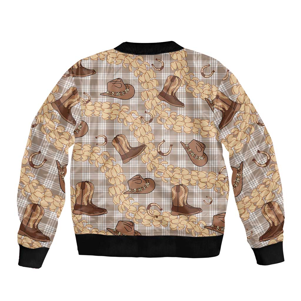 Khaki Palaka Hawaii Cowboy Bomber Jacket Puakenikeni Lei Paniolo Papale Seamless Vibes LT14