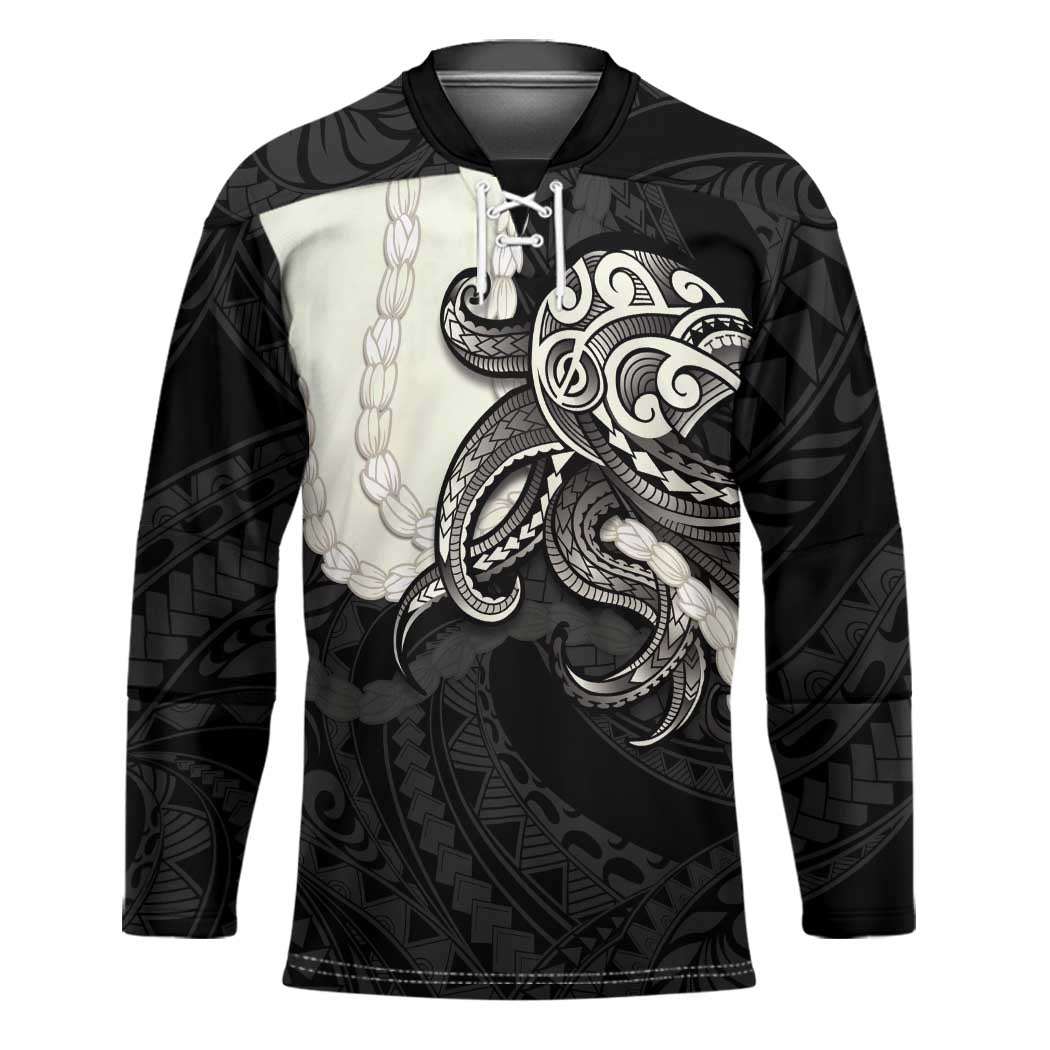 Black Polynesia Tribal Octopus Tattoo Hockey Jersey Pikake Lei Polynesian Pattern LT14