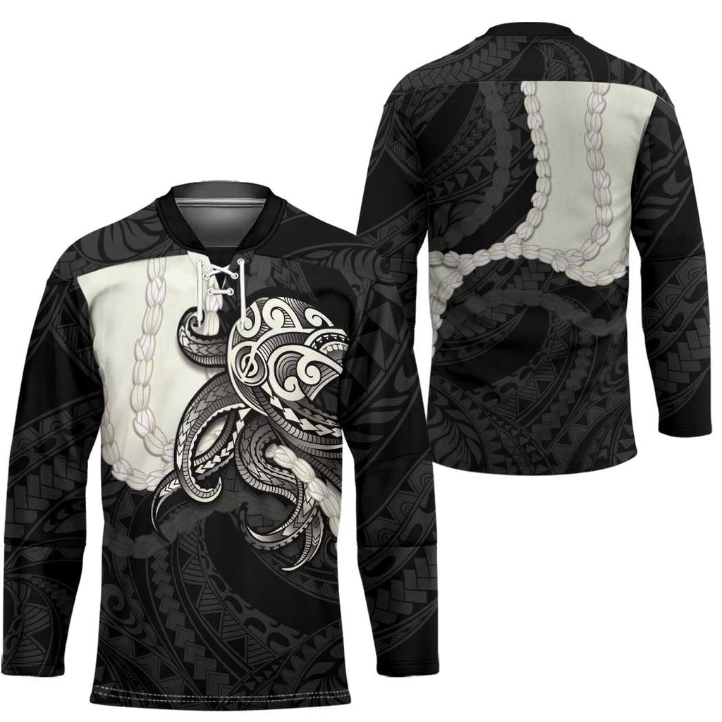 Black Polynesia Tribal Octopus Tattoo Hockey Jersey Pikake Lei Polynesian Pattern LT14