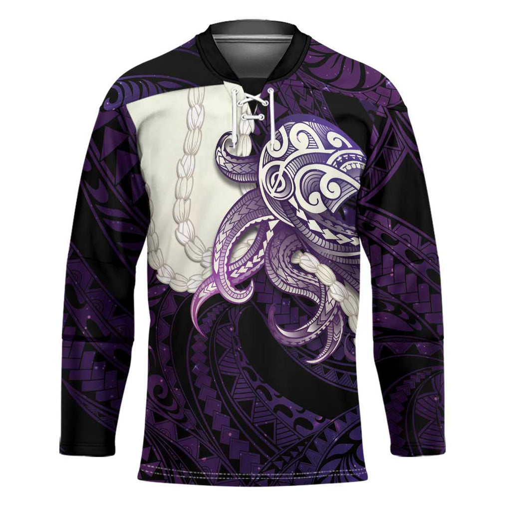Purple Galaxy Polynesia Tribal Octopus Tattoo Hockey Jersey Pikake Lei Polynesian Pattern LT14