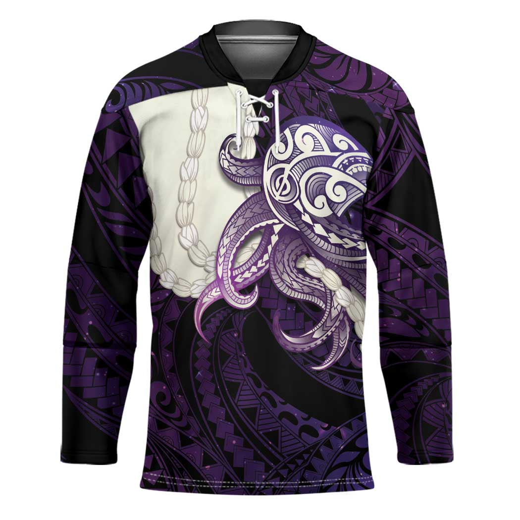 Purple Galaxy Polynesia Tribal Octopus Tattoo Hockey Jersey Pikake Lei Polynesian Pattern LT14