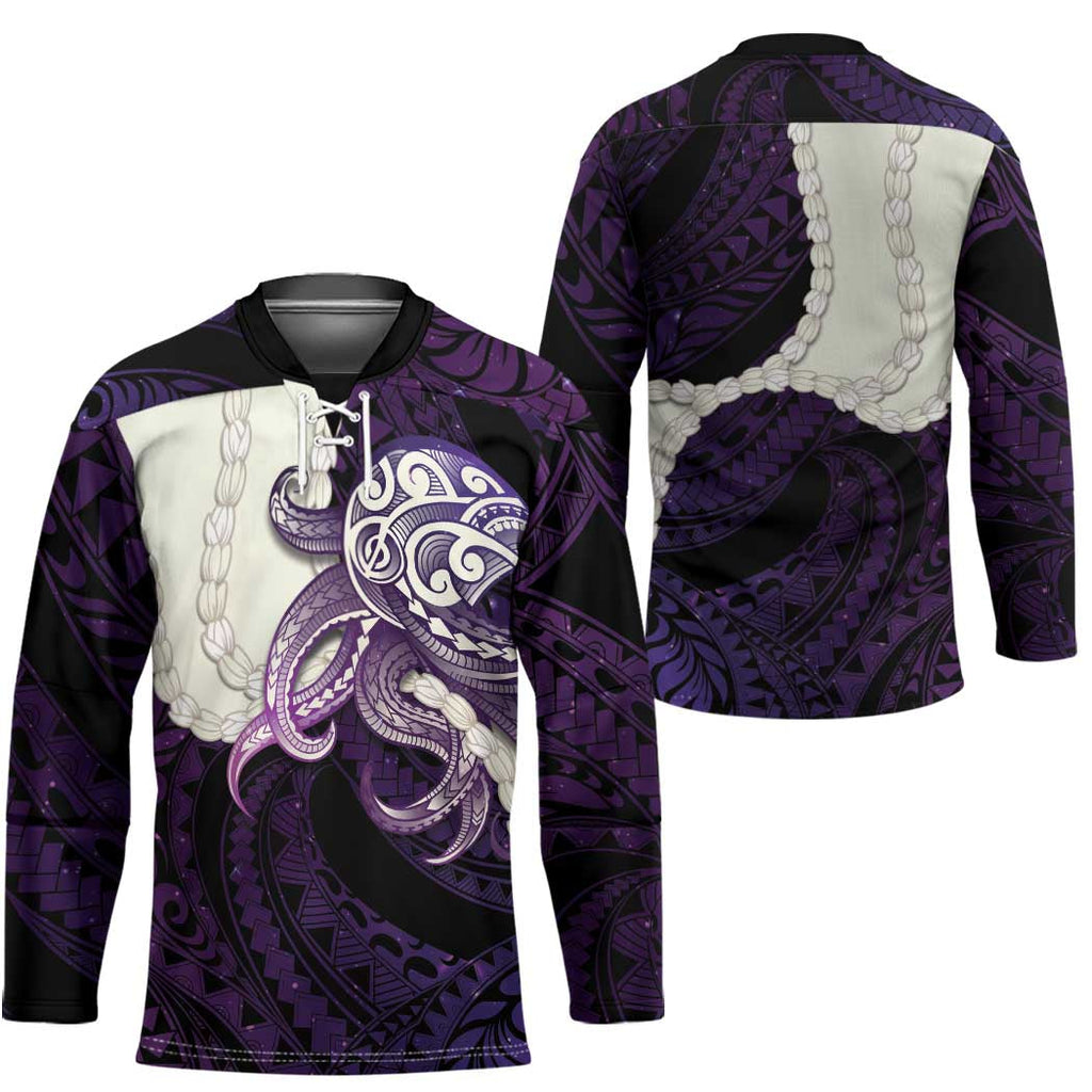 Purple Galaxy Polynesia Tribal Octopus Tattoo Hockey Jersey Pikake Lei Polynesian Pattern LT14