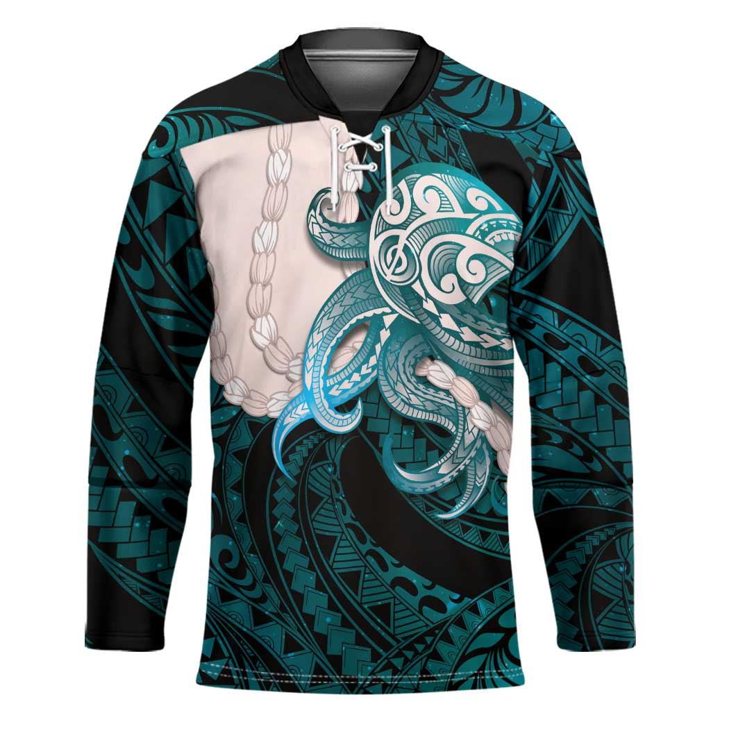 Teal Galaxy Polynesia Tribal Octopus Tattoo Hockey Jersey Pikake Lei Polynesian Pattern LT14