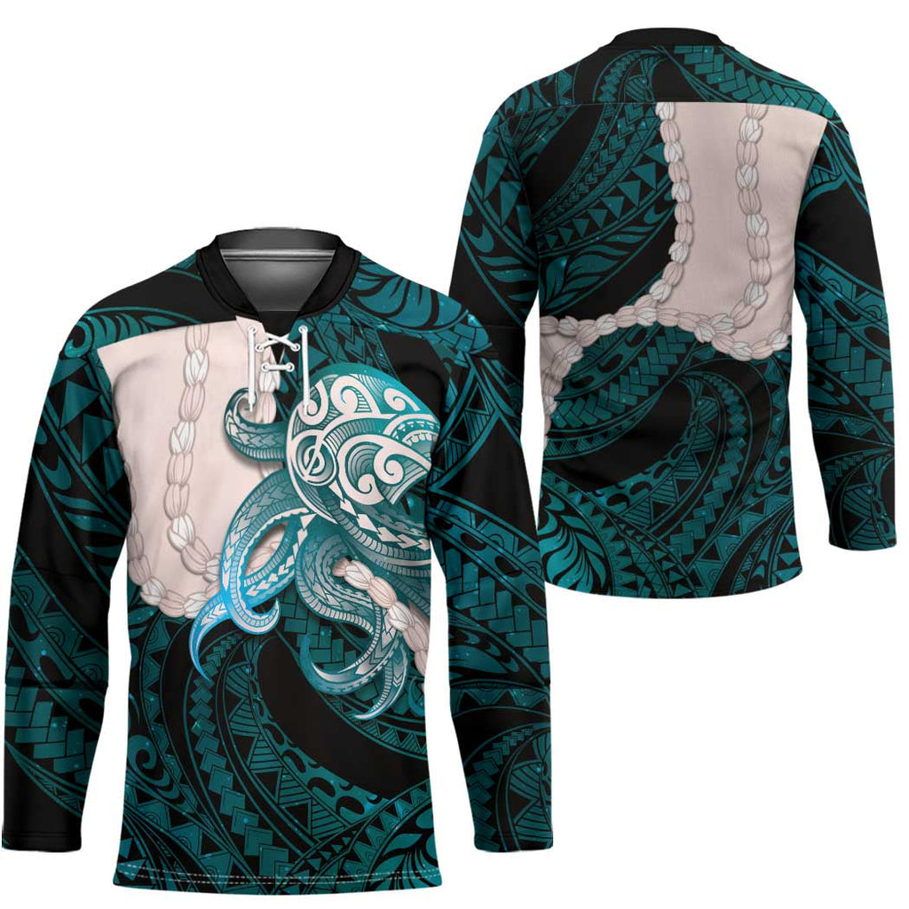 Teal Galaxy Polynesia Tribal Octopus Tattoo Hockey Jersey Pikake Lei Polynesian Pattern LT14