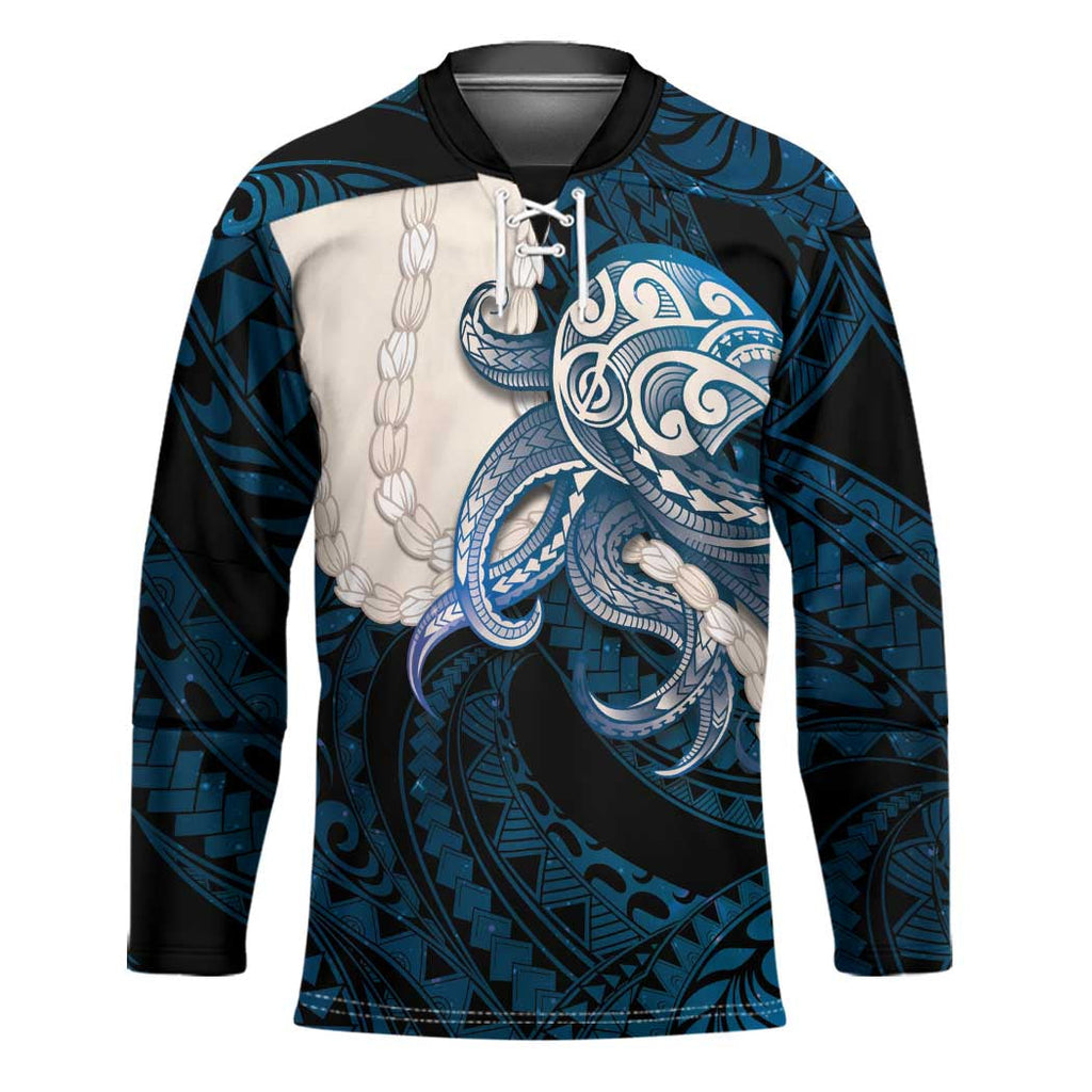 Blue Galaxy Polynesia Tribal Octopus Tattoo Hockey Jersey Pikake Lei Polynesian Pattern LT14