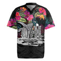 Personalised Hawaii Rugby Jersey Humpback Whale Tattoo With Tropical Flowers Black LT14