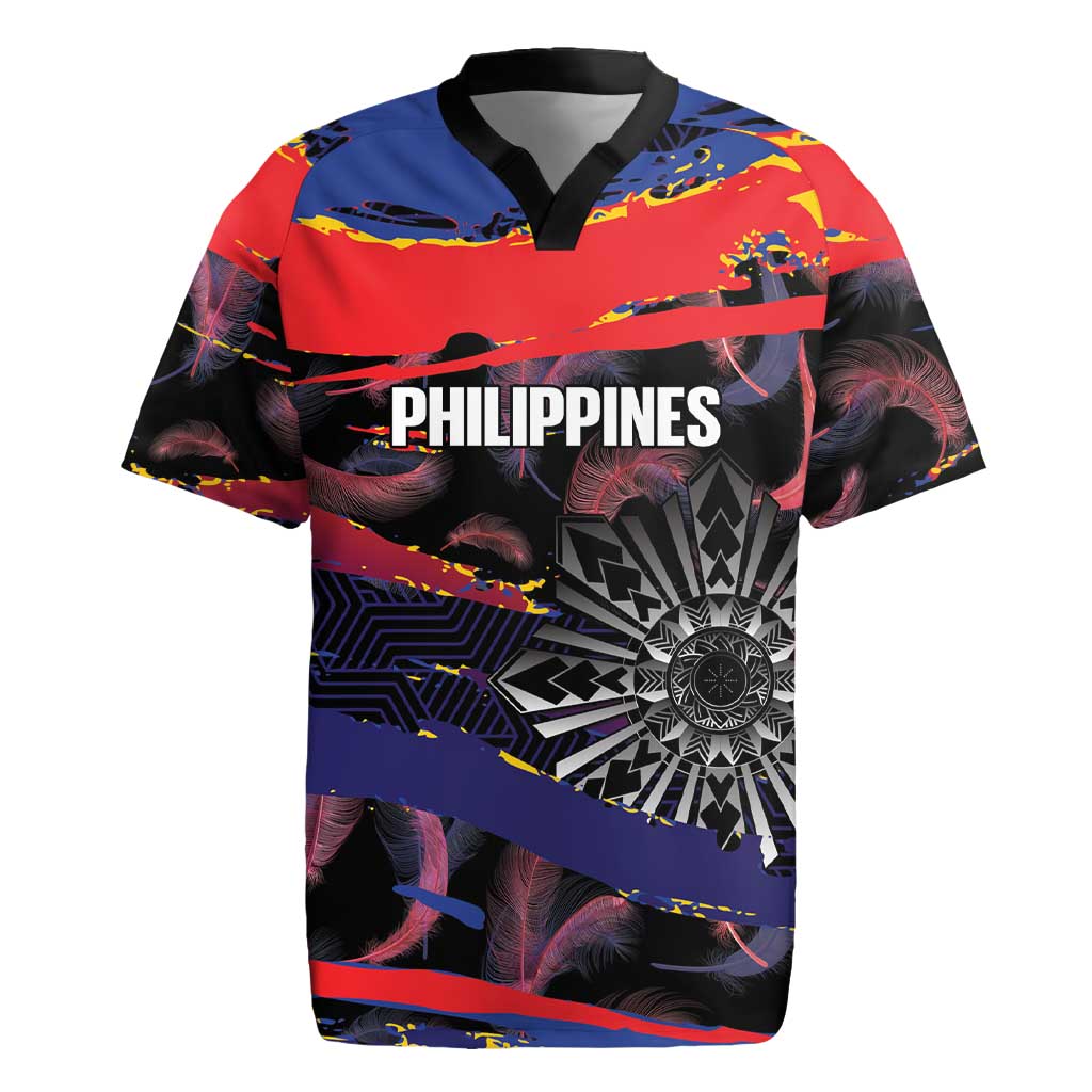 Philippines Sun Tattoo Rugby Jersey Feathers Filipinas Grunge Style Black LT14