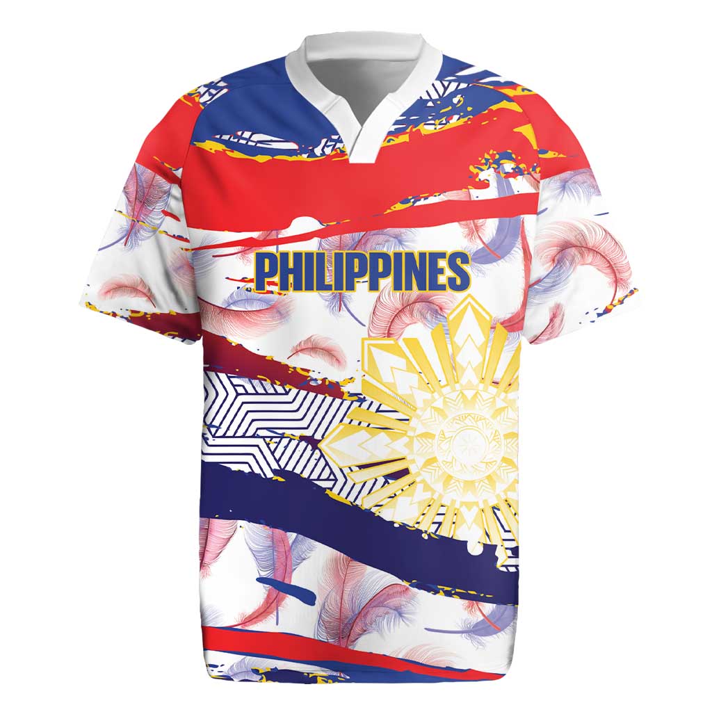 Philippines Sun Tattoo Rugby Jersey Feathers Filipinas Grunge Style White LT14