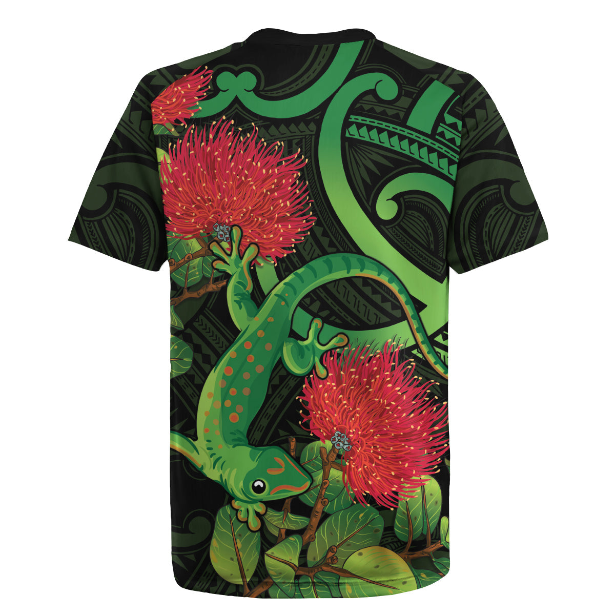New Zealand Gecko Rugby Jersey Aotearoa Maori With Pohutukawa Flowers LT14