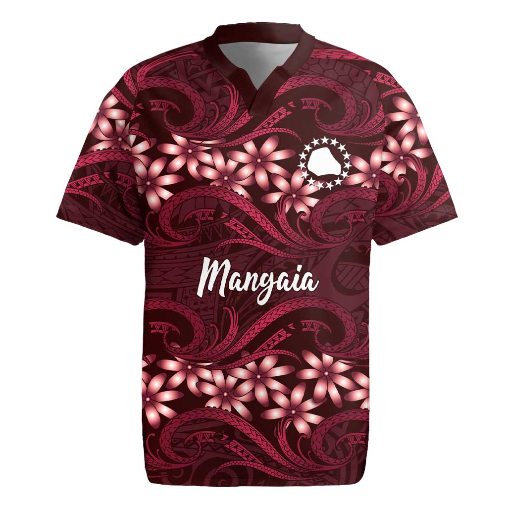 Personalised Cook Islands Mangaia Rugby Jersey Tiare Maori Polynesian Waves Tattoo LT14