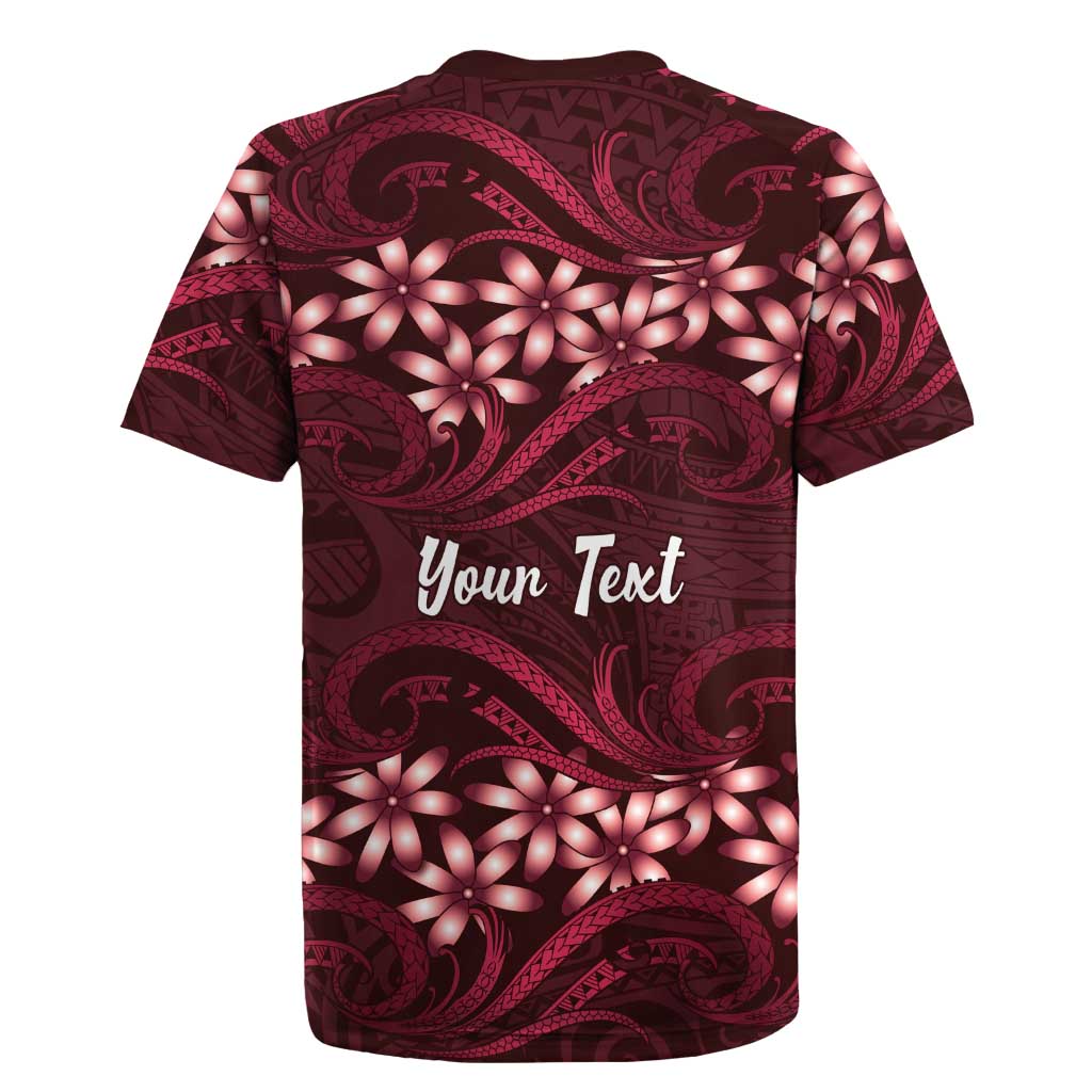 Personalised Cook Islands Mangaia Rugby Jersey Tiare Maori Polynesian Waves Tattoo LT14