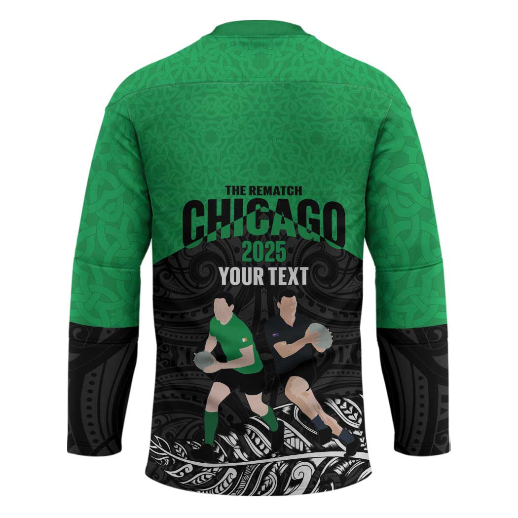 New Zealand and Ireland Rugby Custom Hockey Jersey Chicago 2025 Go All Black Shamrocks LT14