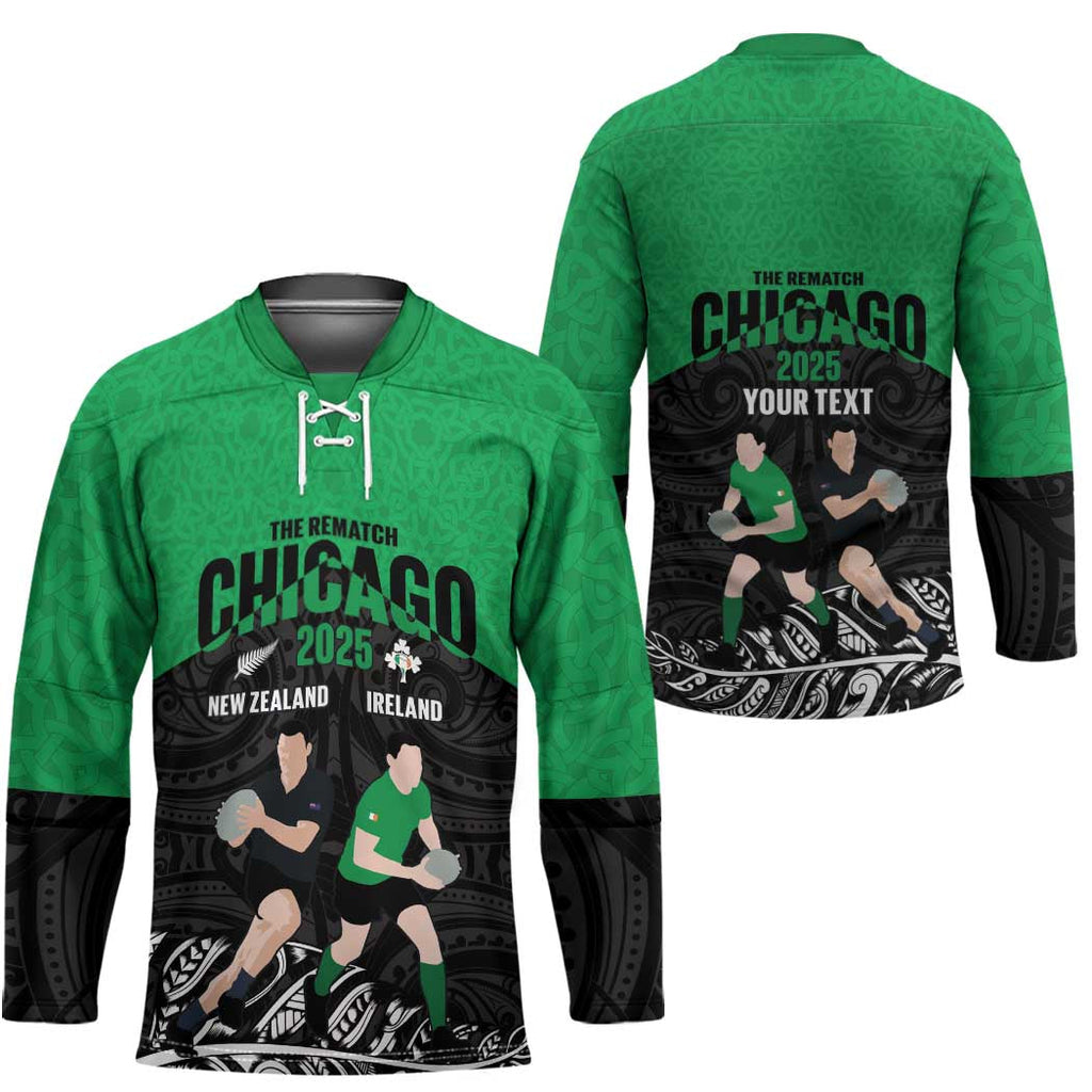 New Zealand and Ireland Rugby Custom Hockey Jersey Chicago 2025 Go All Black Shamrocks LT14