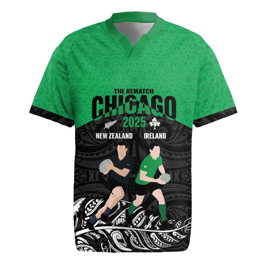 New Zealand and Ireland Rugby Custom Rugby Jersey Chicago 2025 Go All Black Shamrocks LT14