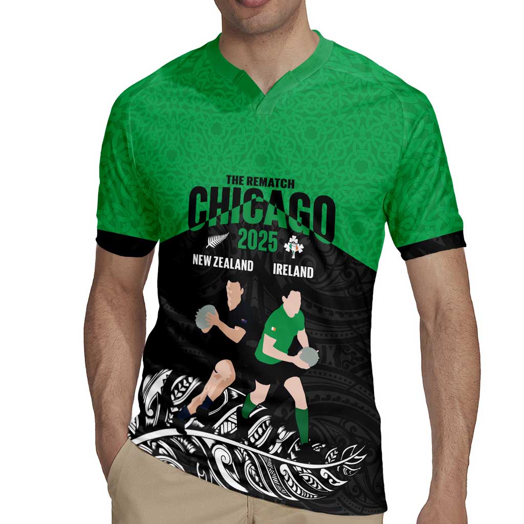 New Zealand and Ireland Rugby Custom Rugby Jersey Chicago 2025 Go All Black Shamrocks LT14