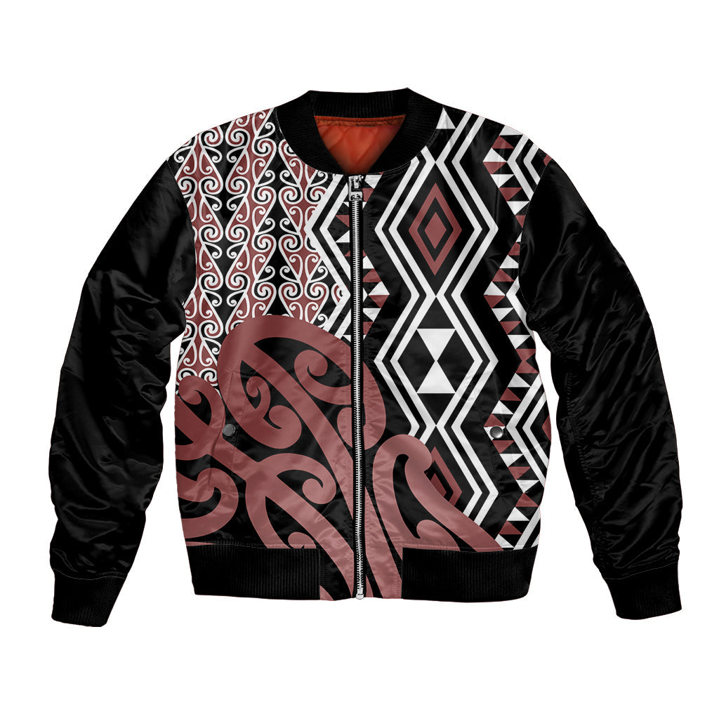 New Zealand Bomber Jacket Aotearoa Kowhaiwhai Mix Taniko Art LT14