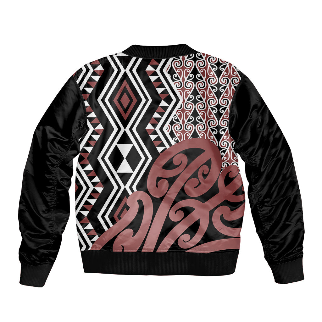 New Zealand Bomber Jacket Aotearoa Kowhaiwhai Mix Taniko Art LT14
