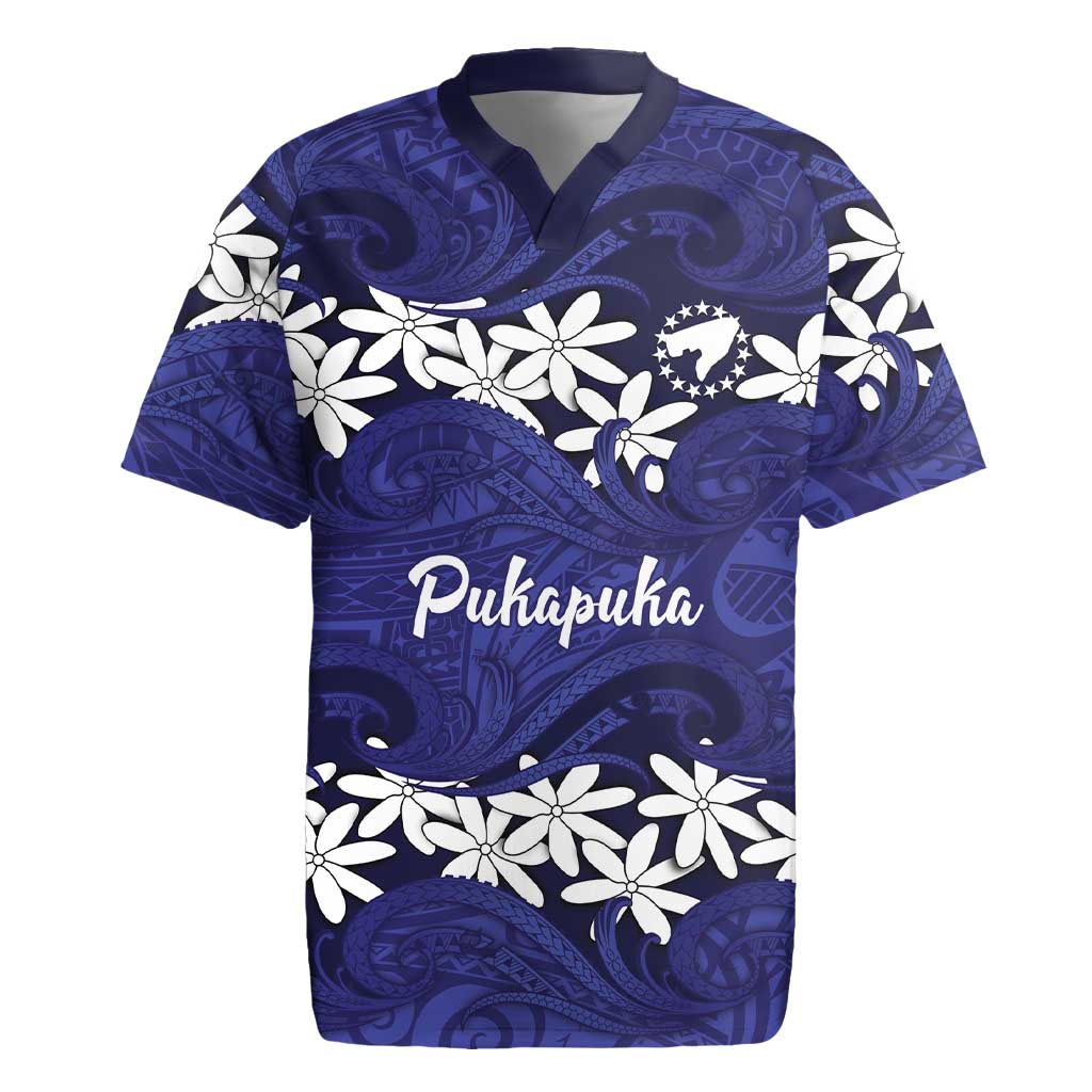Personalised Cook Islands Pukapuka Rugby Jersey Tiare Maori Polynesian Waves Tattoo LT14