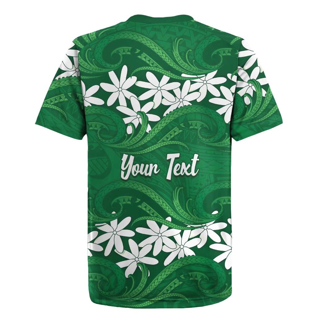 Personalised Cook Islands Rarotonga Rugby Jersey Tiare Maori Polynesian Waves Tattoo LT14