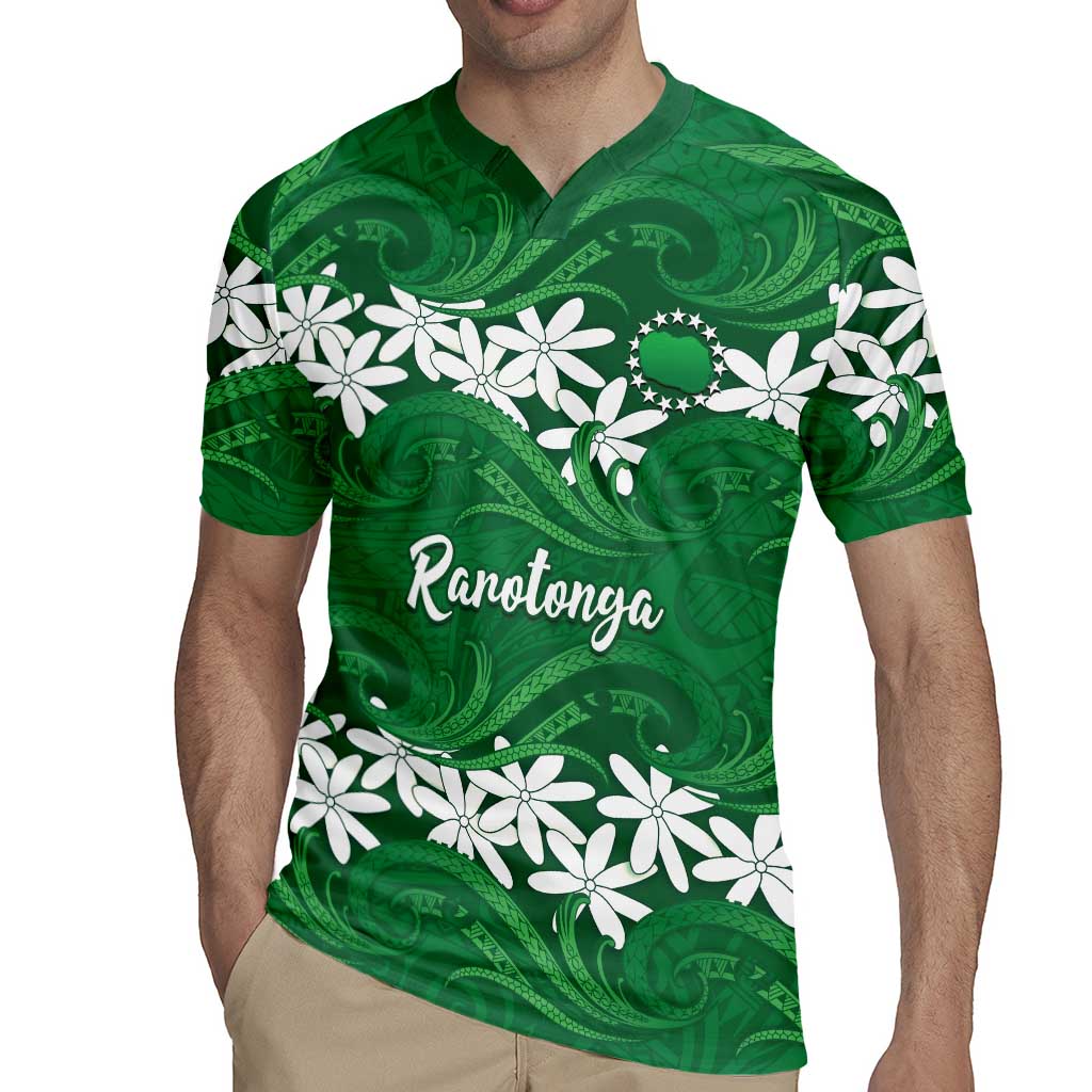 Personalised Cook Islands Rarotonga Rugby Jersey Tiare Maori Polynesian Waves Tattoo LT14