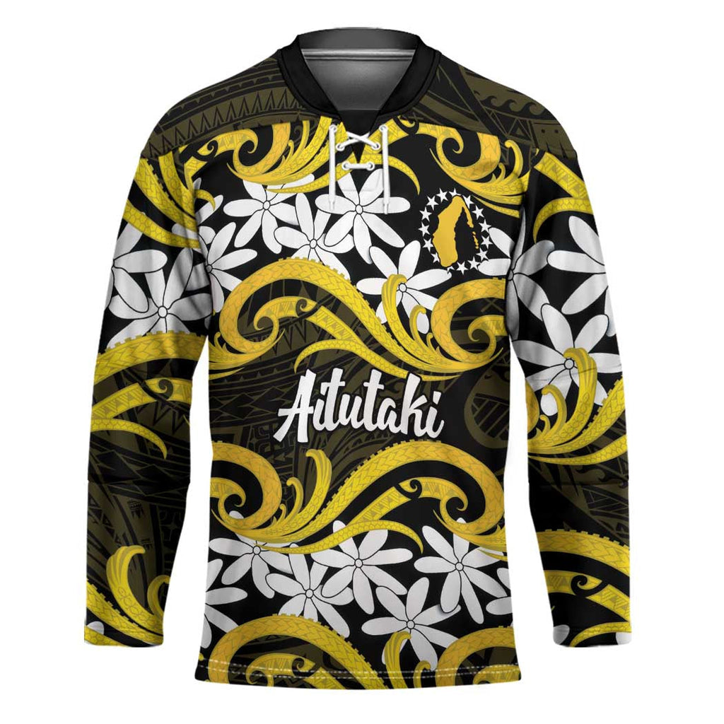 Personalised Cook Islands Aitutaki Hockey Jersey Tiare Maori Polynesian Waves Tattoo LT14