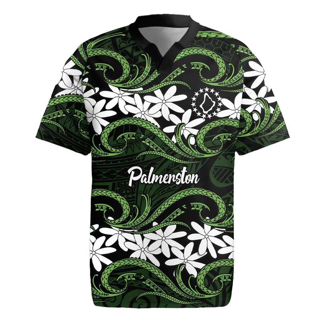 Personalised Cook Islands Palmerston Rugby Jersey Tiare Maori Polynesian Waves Tattoo LT14