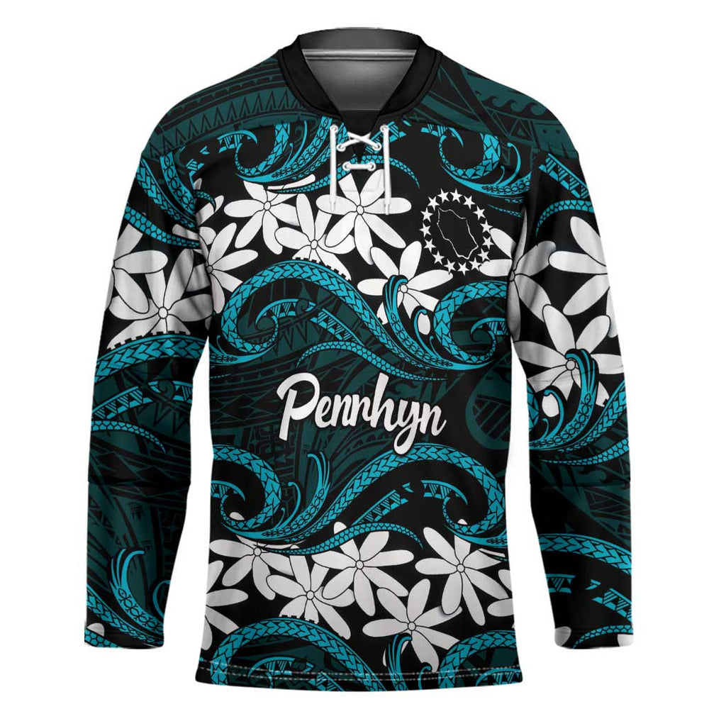 Personalised Cook Islands Penrhyn Atoll Hockey Jersey Tiare Maori Polynesian Waves Tattoo LT14