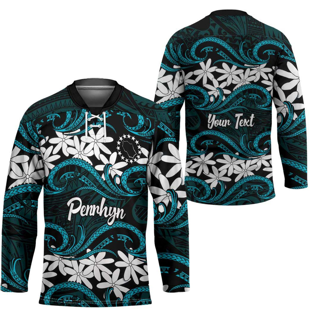 Personalised Cook Islands Penrhyn Atoll Hockey Jersey Tiare Maori Polynesian Waves Tattoo LT14