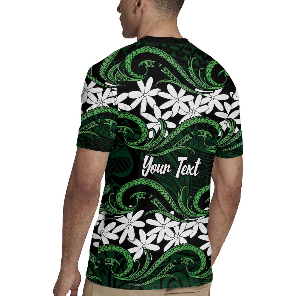 Personalised Cook Islands Mitiaro Rugby Jersey Tiare Maori Polynesian Waves Tattoo LT14