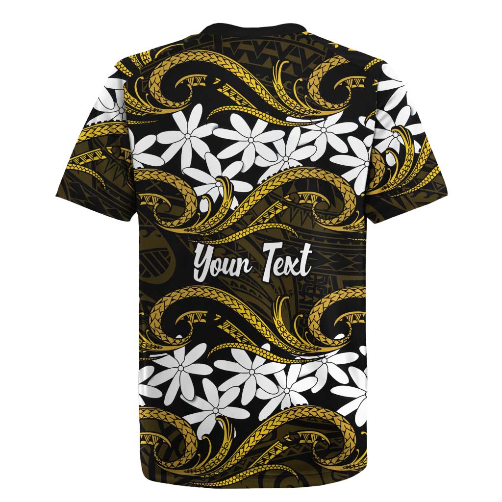 Personalised Cook Islands Manihiki Rugby Jersey Tiare Maori Polynesian Waves Tattoo LT14