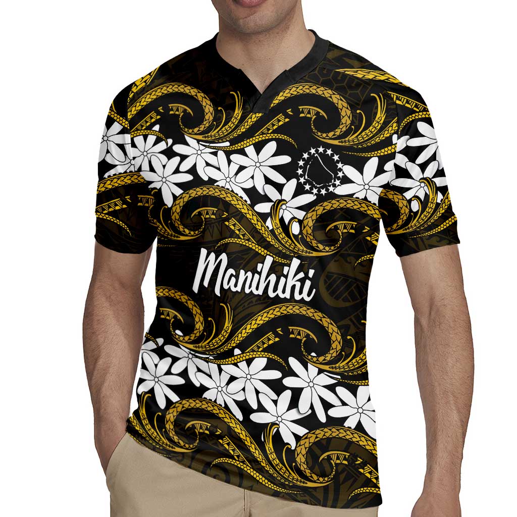 Personalised Cook Islands Manihiki Rugby Jersey Tiare Maori Polynesian Waves Tattoo LT14