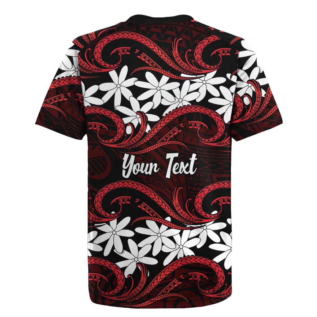 Personalised Cook Islands Atiu Enuamanu Rugby Jersey Tiare Maori Polynesian Waves Tattoo LT14