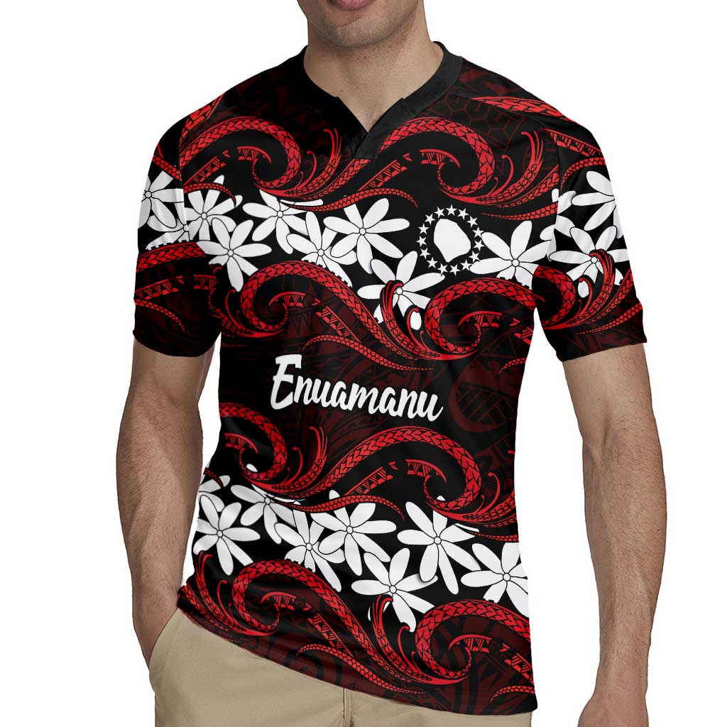 Personalised Cook Islands Atiu Enuamanu Rugby Jersey Tiare Maori Polynesian Waves Tattoo LT14