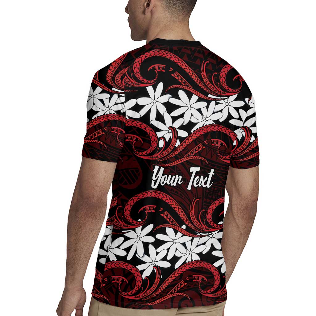 Personalised Cook Islands Atiu Enuamanu Rugby Jersey Tiare Maori Polynesian Waves Tattoo LT14