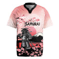 Personalised Japan Samurai Warrior Rugby Jersey Japanese Cherry Blossom Polynesian Pattern LT14