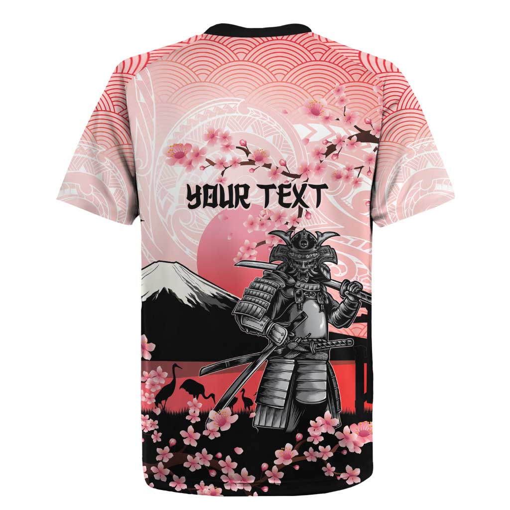 Personalised Japan Samurai Warrior Rugby Jersey Japanese Cherry Blossom Polynesian Pattern LT14